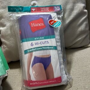 HANES Nylon Hi-Cuts White Panties Size 10 Package of 6.